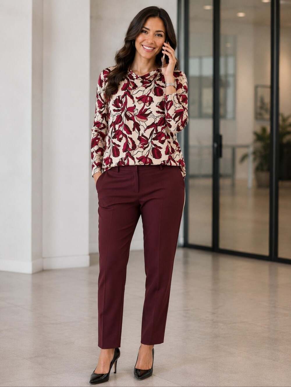 Liz Clairborne Floral Print Womens Blouse Red and Black Accents Size M